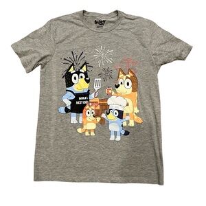 Bluey BBQ Tshirt Adult Size Large Gray Graphic print Tee Disney short sleeve